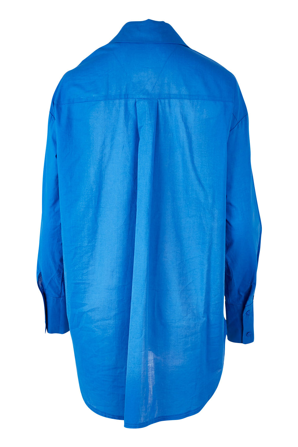 Product shot of the Relaxed Elegance Boyfriend Shirt in colour Cobalt (Blue), from the back