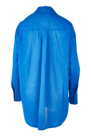 Product shot of the Relaxed Elegance Boyfriend Shirt in colour Cobalt (Blue), from the back