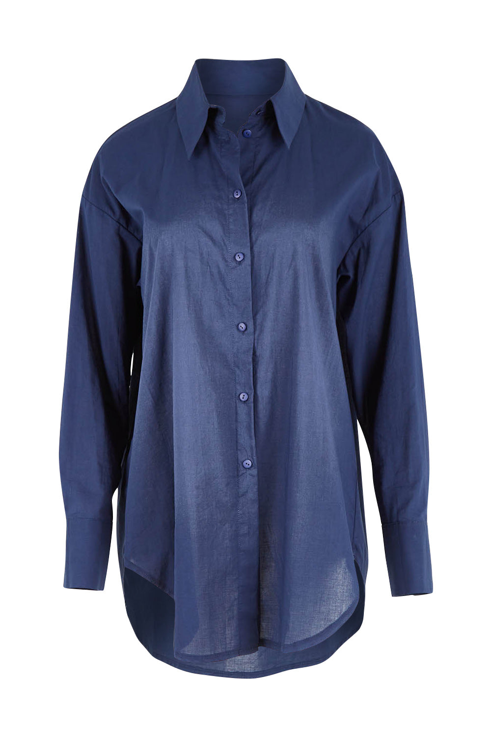 Product shot of the Relaxed Elegance Boyfriend Shirt in colour Inknavy (Blue), from the front