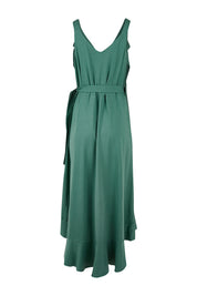 Product shot of the Preloved Thats A Wrap Mercerised Cotton Dress in colour Fern (Green), from the back