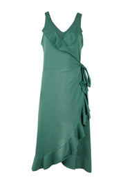 Product shot of the Preloved Thats A Wrap Mercerised Cotton Dress in colour Fern (Green), from the front