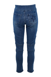 Product shot of the Wild Plains Flat Front Stitch Jeggings in colour Darkdenim (Blue), from the back