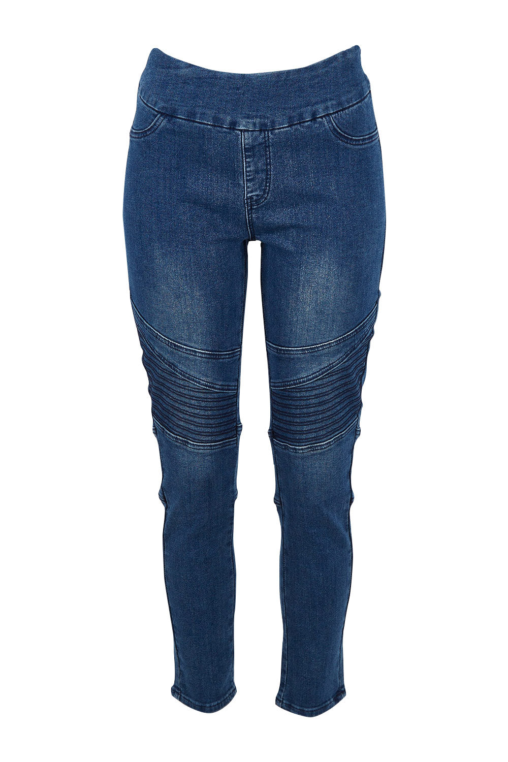 Product shot of the Wild Plains Flat Front Stitch Jeggings in colour Darkdenim (Blue), from the front