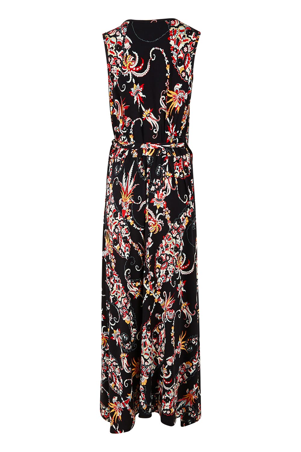 Product shot of the Life Is Beautiful Sleeveless Wrap Maxi in colour Blkpaisley (Black), from the back