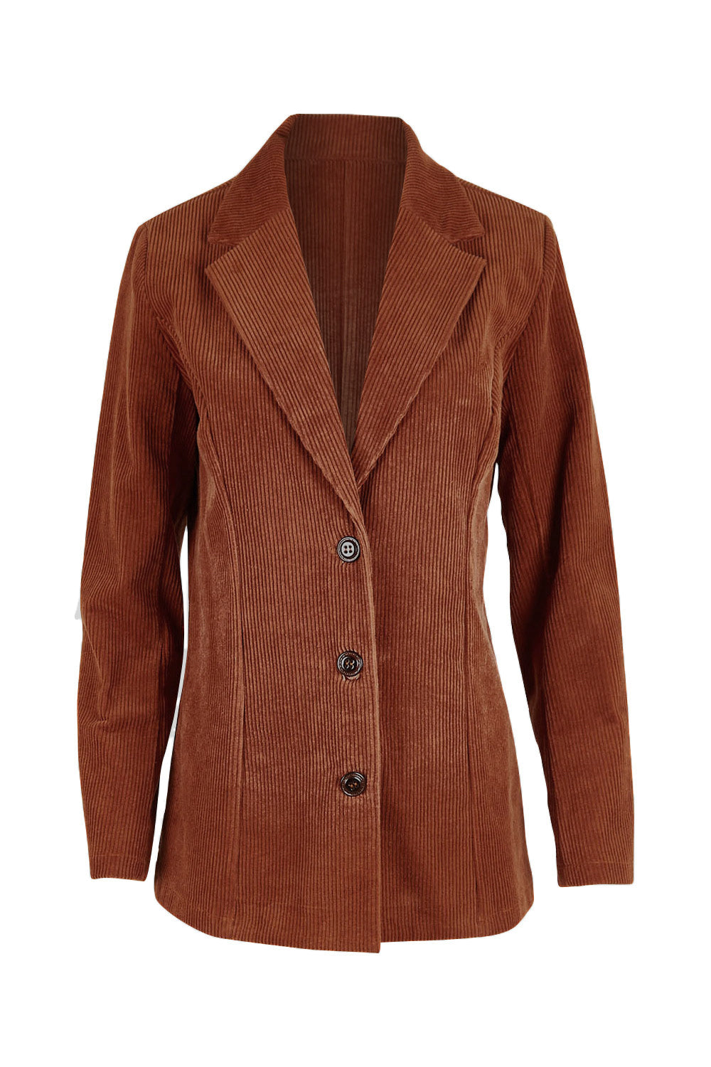 Product shot of the Feeling Good Cord Blazer in colour Rust, from the front