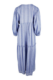 Product shot of the Puff Sleeve Delight Dress in colour Bluewhite (Blue), from the back