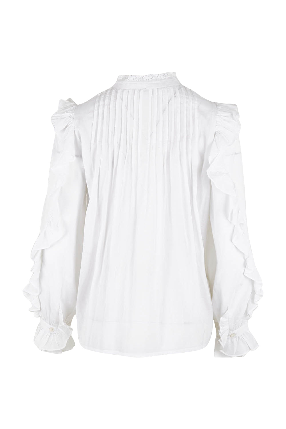 Product shot of the Ruffled Feathers Blouse in colour White (White), from the back