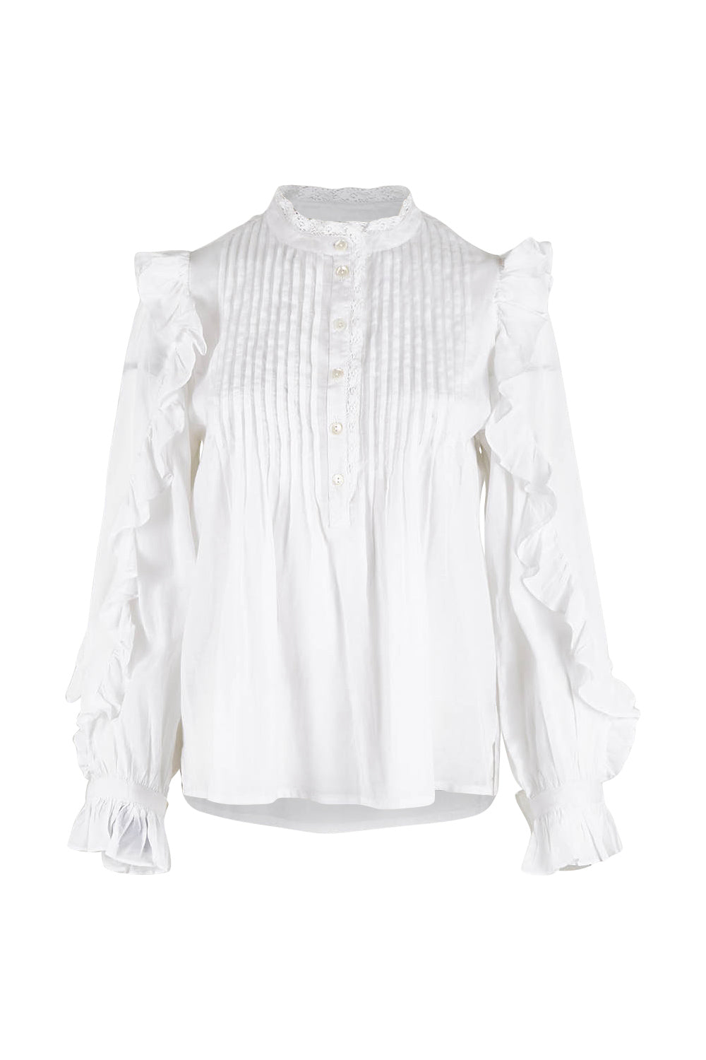 Product shot of the Ruffled Feathers Blouse in colour White (White), from the front