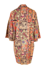 Product shot of the You Colour My World Long Kimono in colour Patchprint (Black), from the back