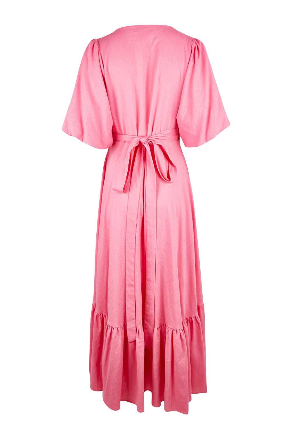 Product shot of the La Dolce Vita Puff Sleeve Dress in colour Bubblegum (Pink), from the back