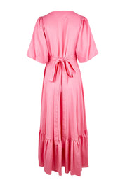 Product shot of the La Dolce Vita Puff Sleeve Dress in colour Bubblegum (Pink), from the back