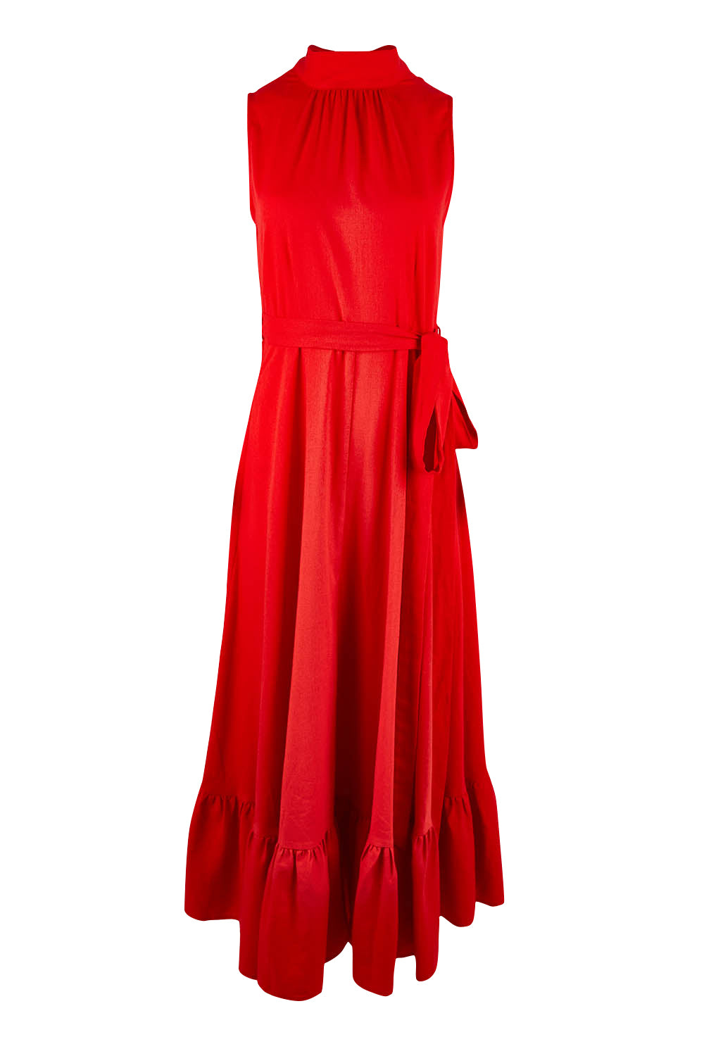 Product shot of the La Dolce Vita Back Wrap Maxi in colour Red (Red), from the front