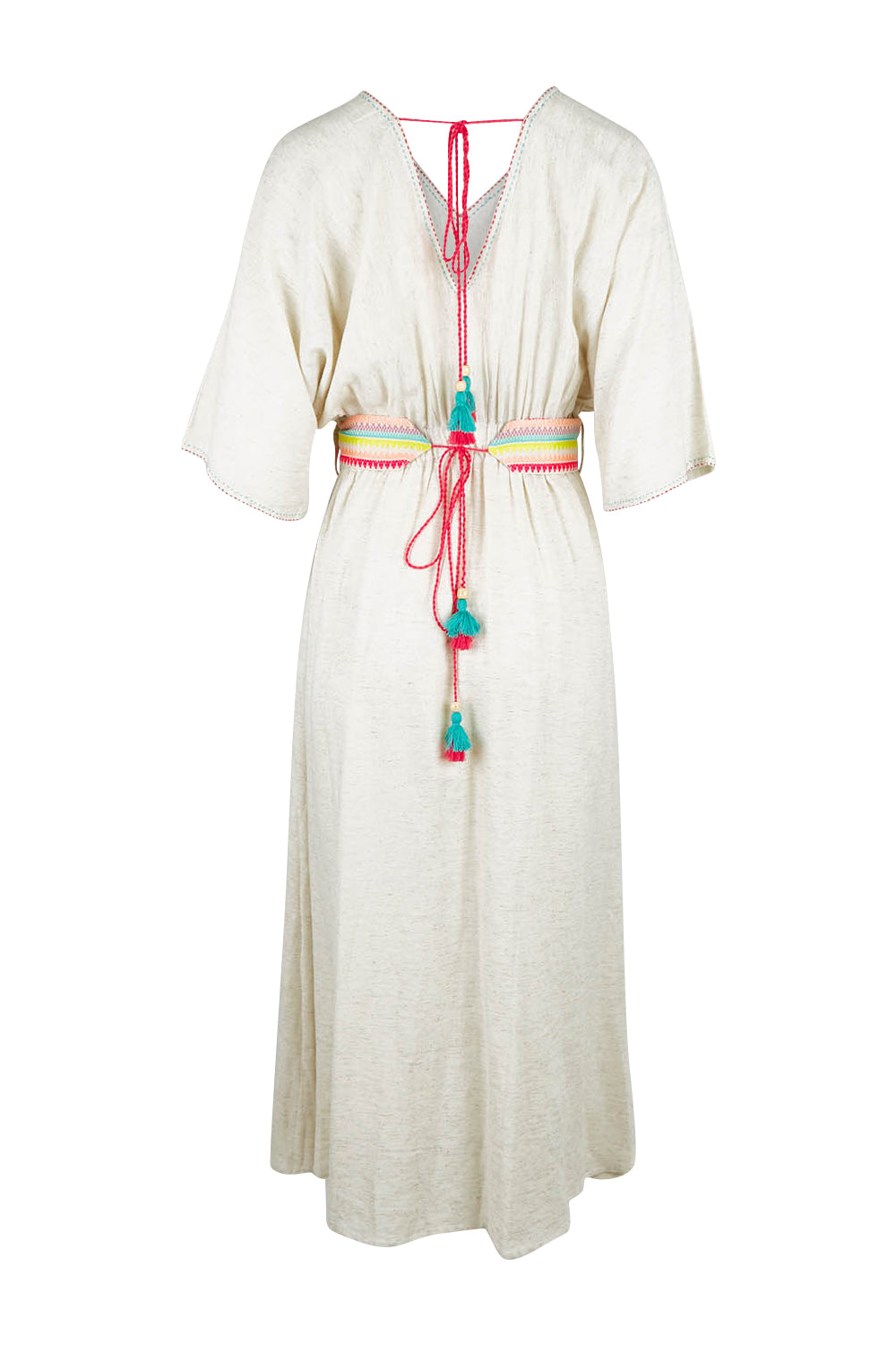 Product shot of the Daydream Cotton Kaftan Dress in colour Wheat, from the back