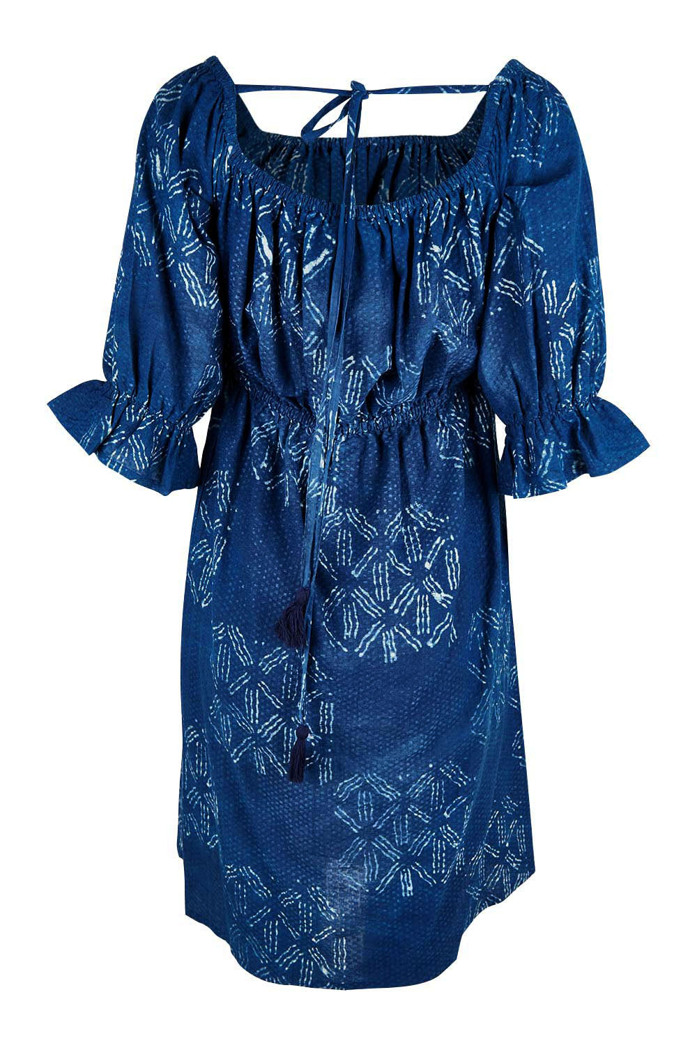 Product shot of the Sweet Memories Cotton Dress in colour Indigo (Blue), from the back