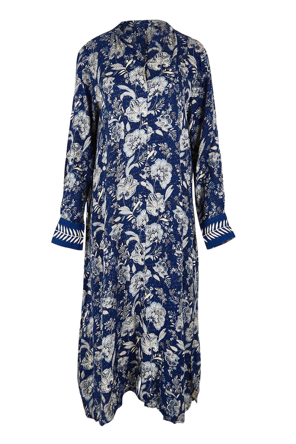 Product shot of the Swept Away By You Duster Blouse in colour Bluefleur (Blue), from the front
