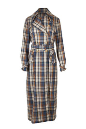 Product shot of the Check Me Out Trench Coat in colour Bluecheck (Blue), from the front