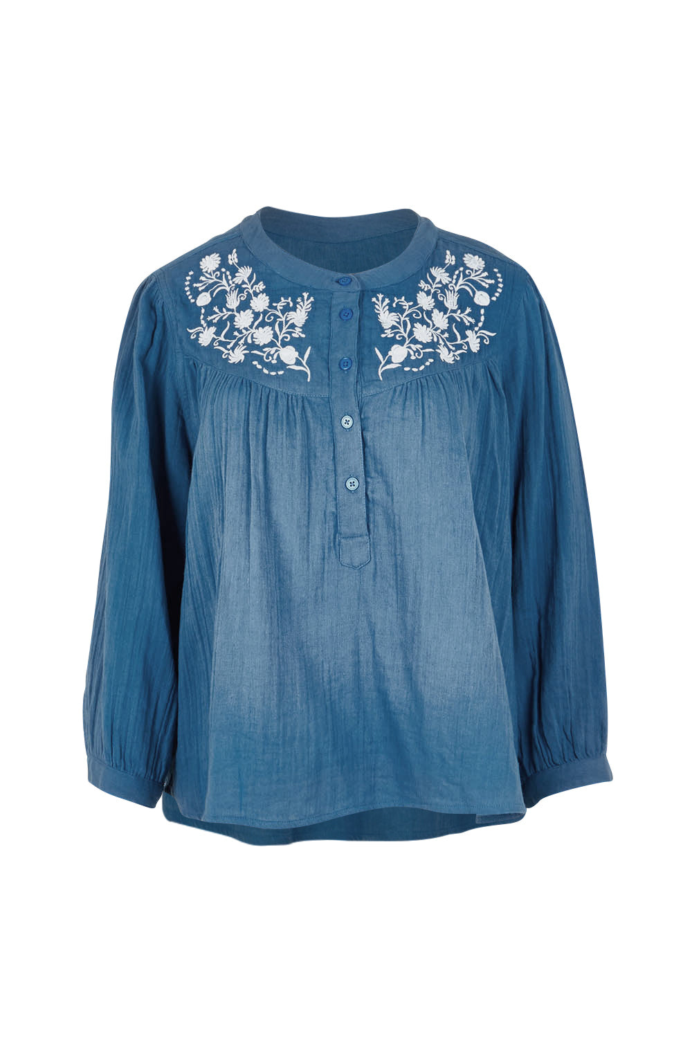 Product shot of the First Light Cotton Blouse in colour Dutchblue (Blue), from the front