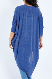Model Sasha-Lee wearing size 16 of the Falling For You Cardi in colour Sapphire (Blue), from the back