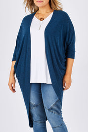 Model Ljubenka wearing size 18 of the Falling For You Cardi in colour Teal (Blue), from the front, cropped image