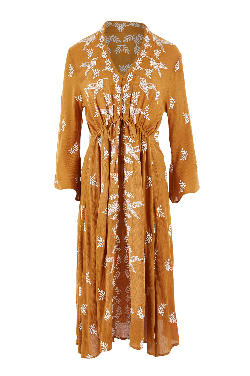 Product shot of the Dancing With Birds Midi Dress in colour Clay, from the front