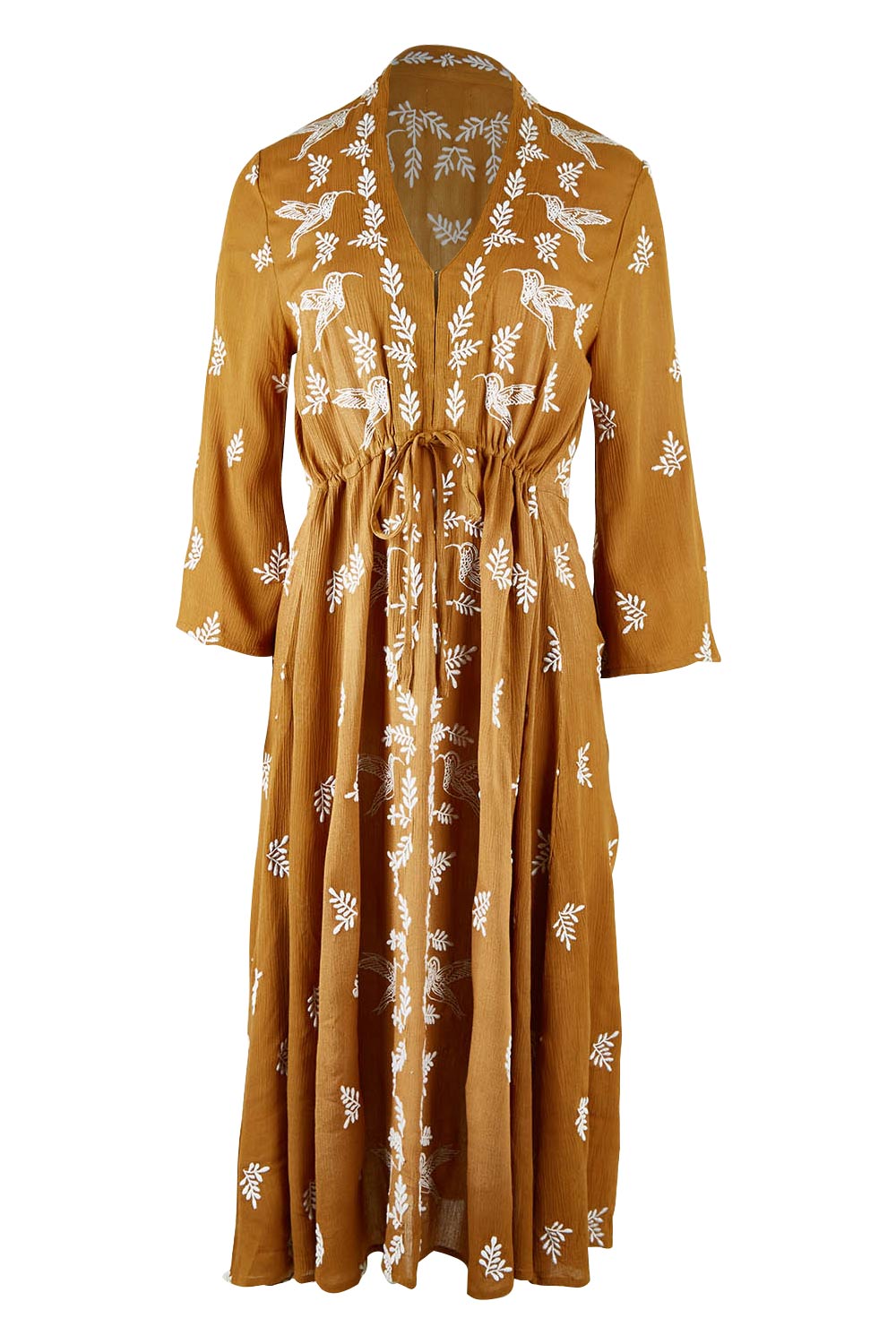 Product shot of the Dancing With Birds Midi Dress in colour Clay, from the front
