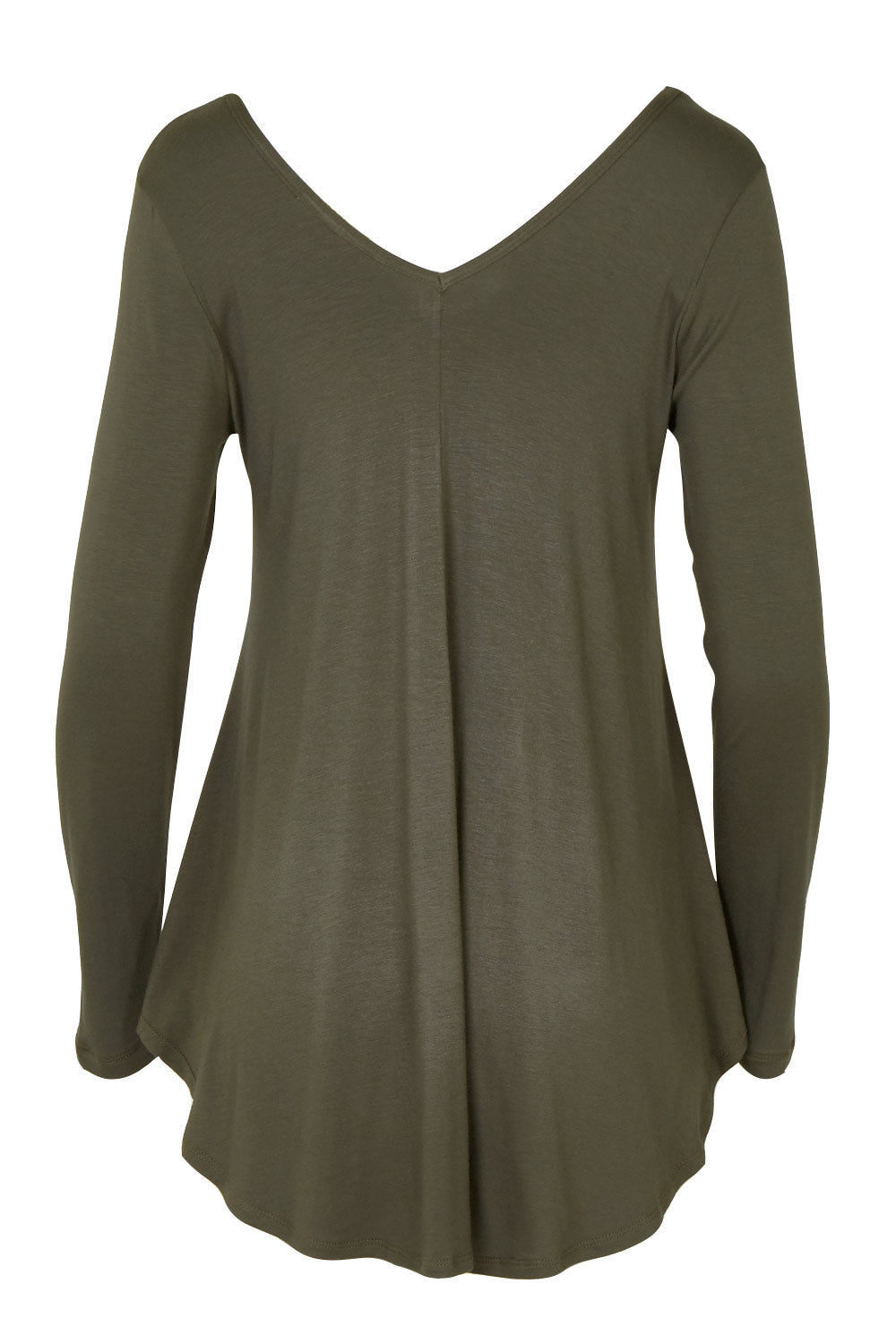 Product shot of the Long Sleeve Softly Swinging Bamboo Tee in colour Combat (Black), from the back
