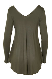 Product shot of the Long Sleeve Softly Swinging Bamboo Tee in colour Combat (Black), from the back