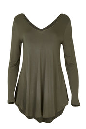 Product shot of the Long Sleeve Softly Swinging Bamboo Tee in colour Combat (Black), from the front