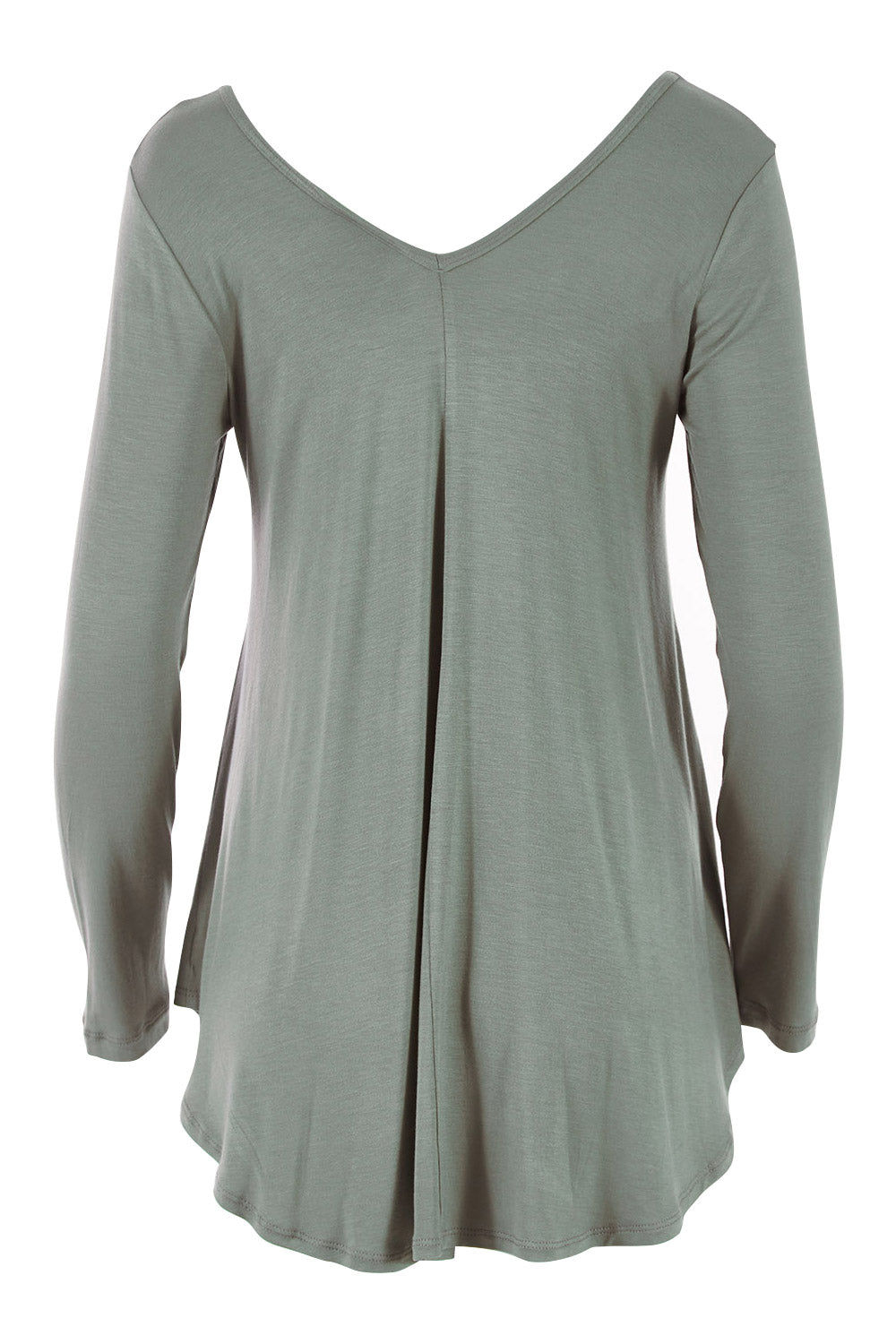 Product shot of the Long Sleeve Softly Swinging Bamboo Tee in colour Fern (Green), from the back