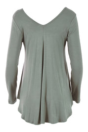 Product shot of the Long Sleeve Softly Swinging Bamboo Tee in colour Fern (Green), from the back