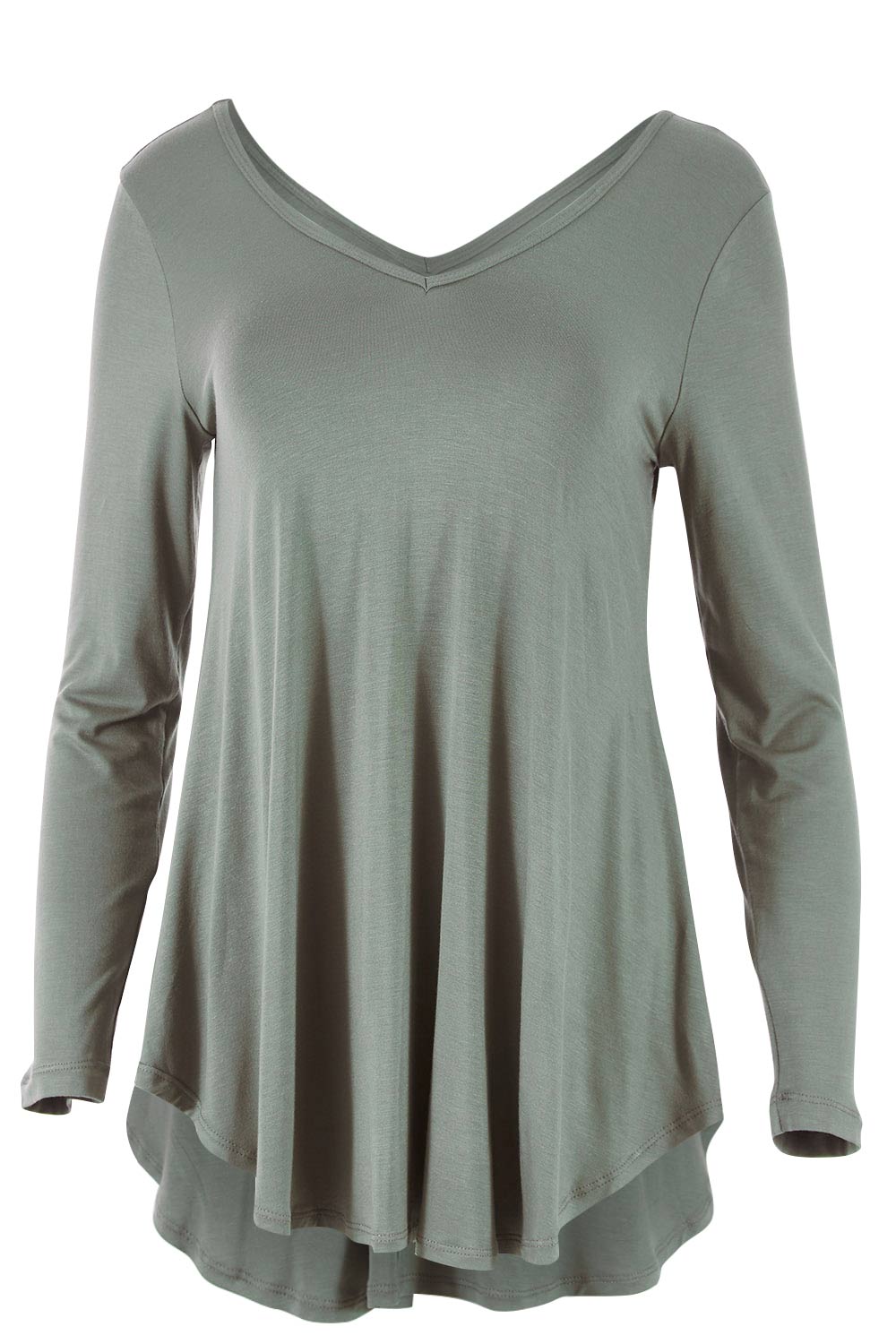 Product shot of the Long Sleeve Softly Swinging Bamboo Tee in colour Fern (Green), from the front
