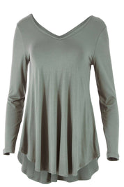 Product shot of the Long Sleeve Softly Swinging Bamboo Tee in colour Fern (Green), from the front
