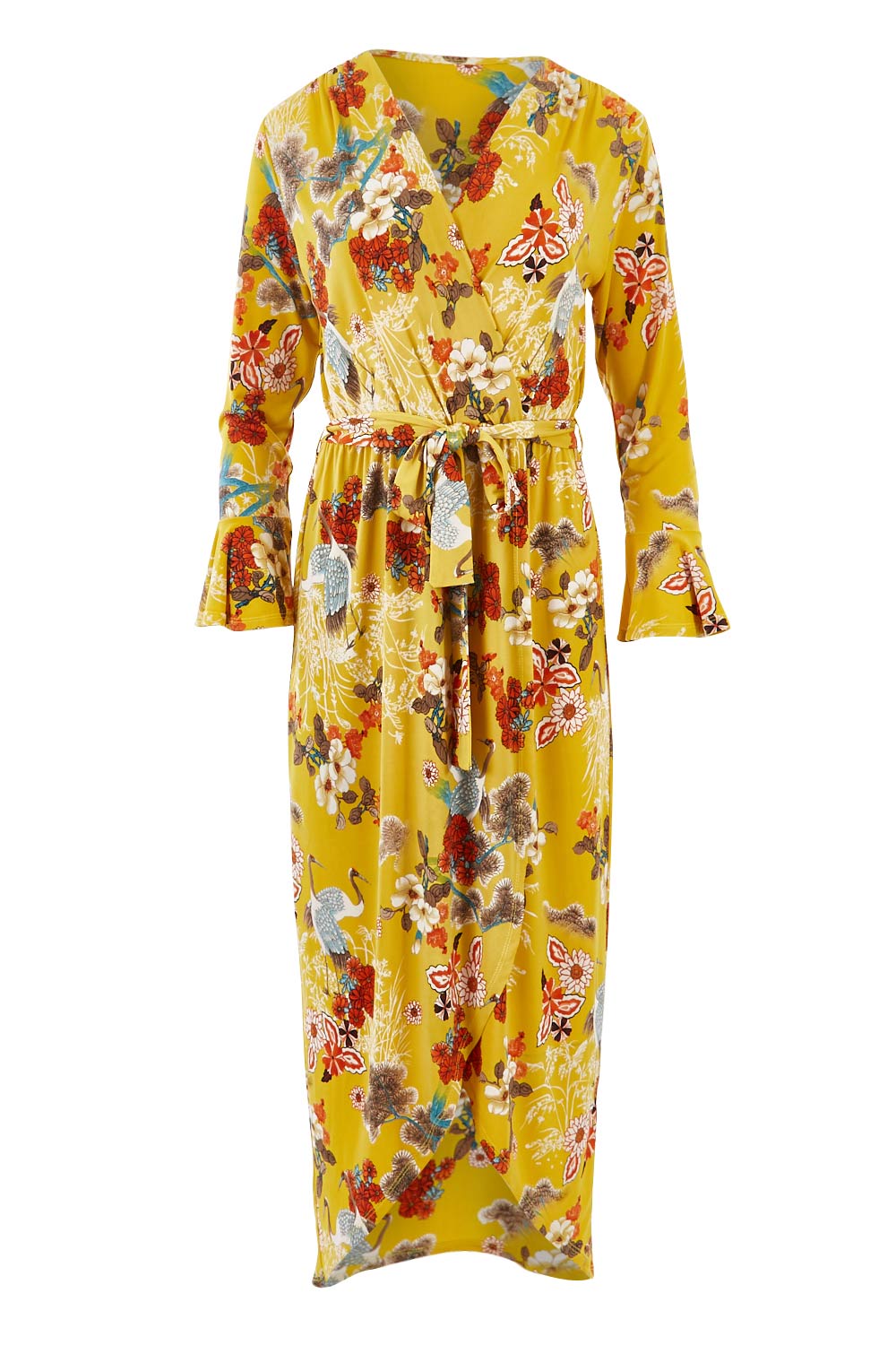 Product shot of the Spring Blossom Dress in colour Dijon, from the front