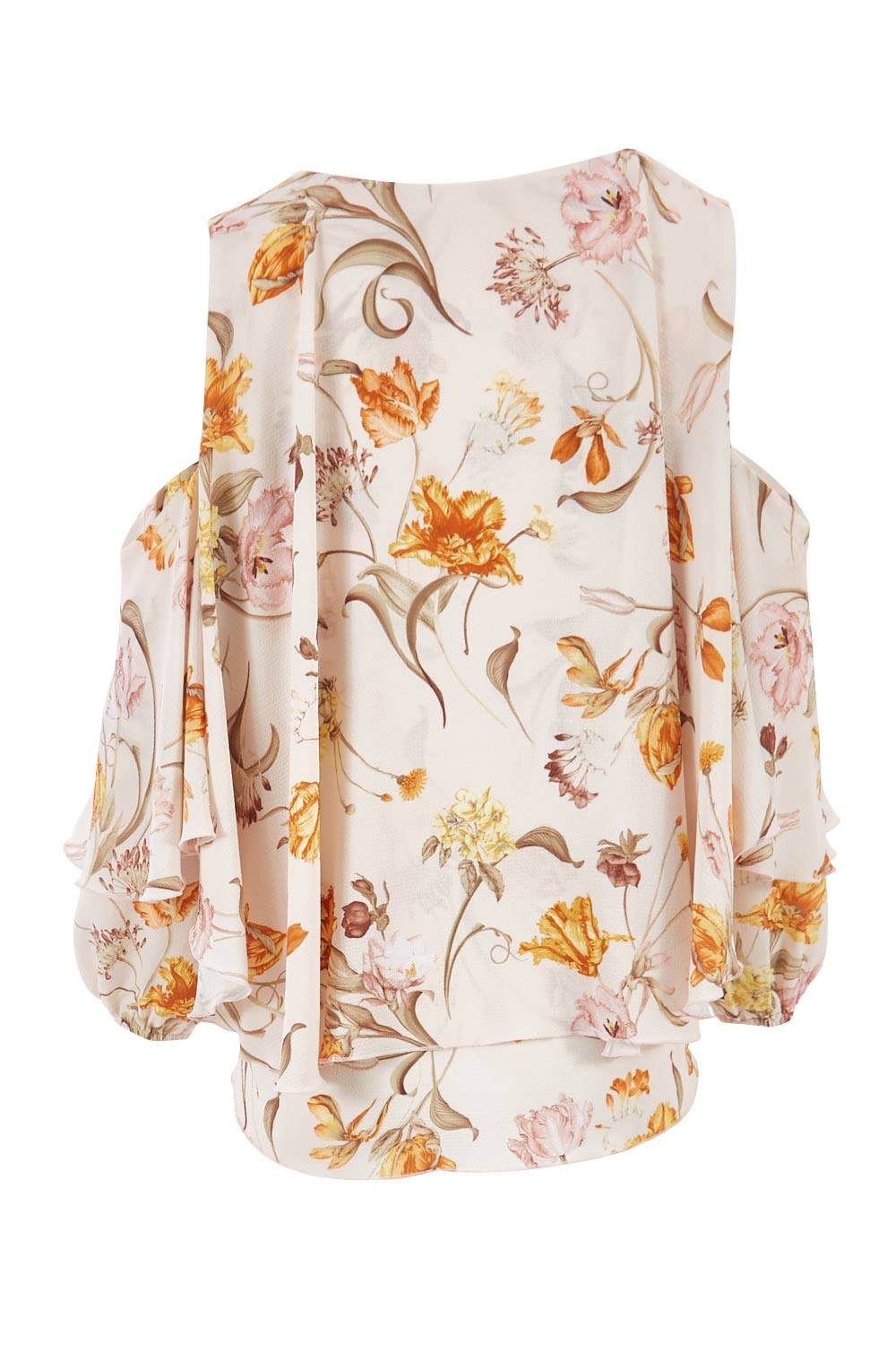 Product shot of the Flouncing Around Blouse in colour Fleur (Pink), from the back