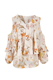 Product shot of the Flouncing Around Blouse in colour Fleur (Pink), from the front