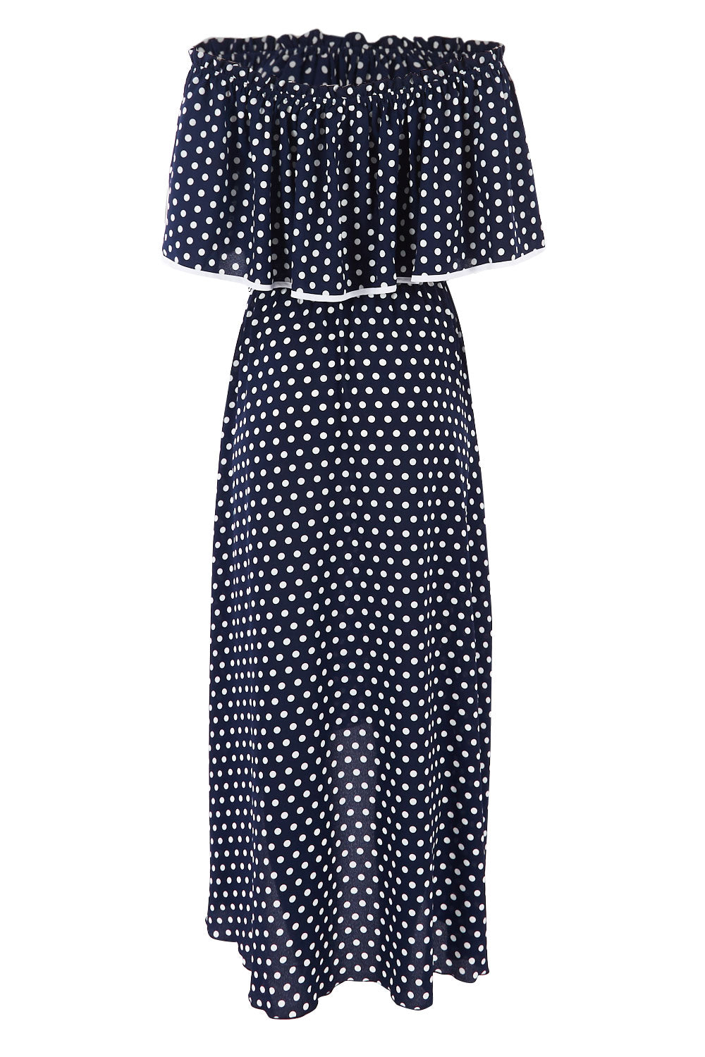 Product shot of the Florence Maxi Dress in colour NavySpot (Blue), from the back