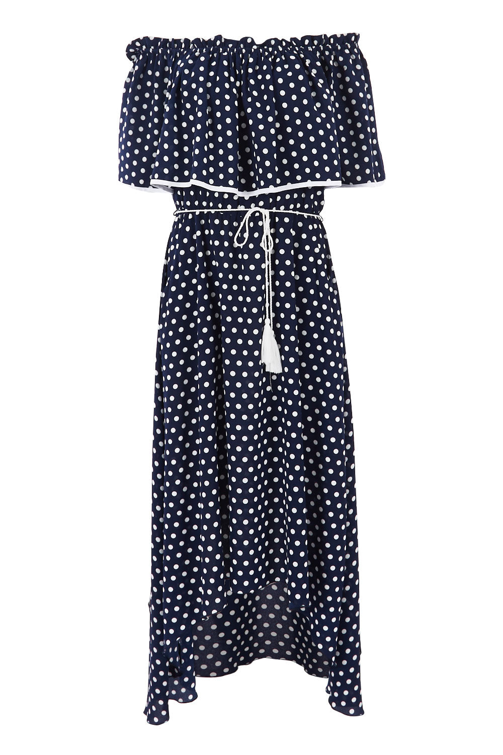 Product shot of the Florence Maxi Dress in colour NavySpot (Blue), from the front