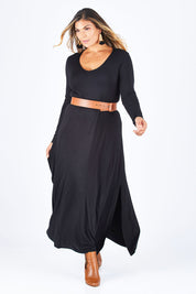 Model Palatina wearing size 14 of the My Faithful Maxi Tee Dress in colour Black (Black), from the front, showing the whole outfit