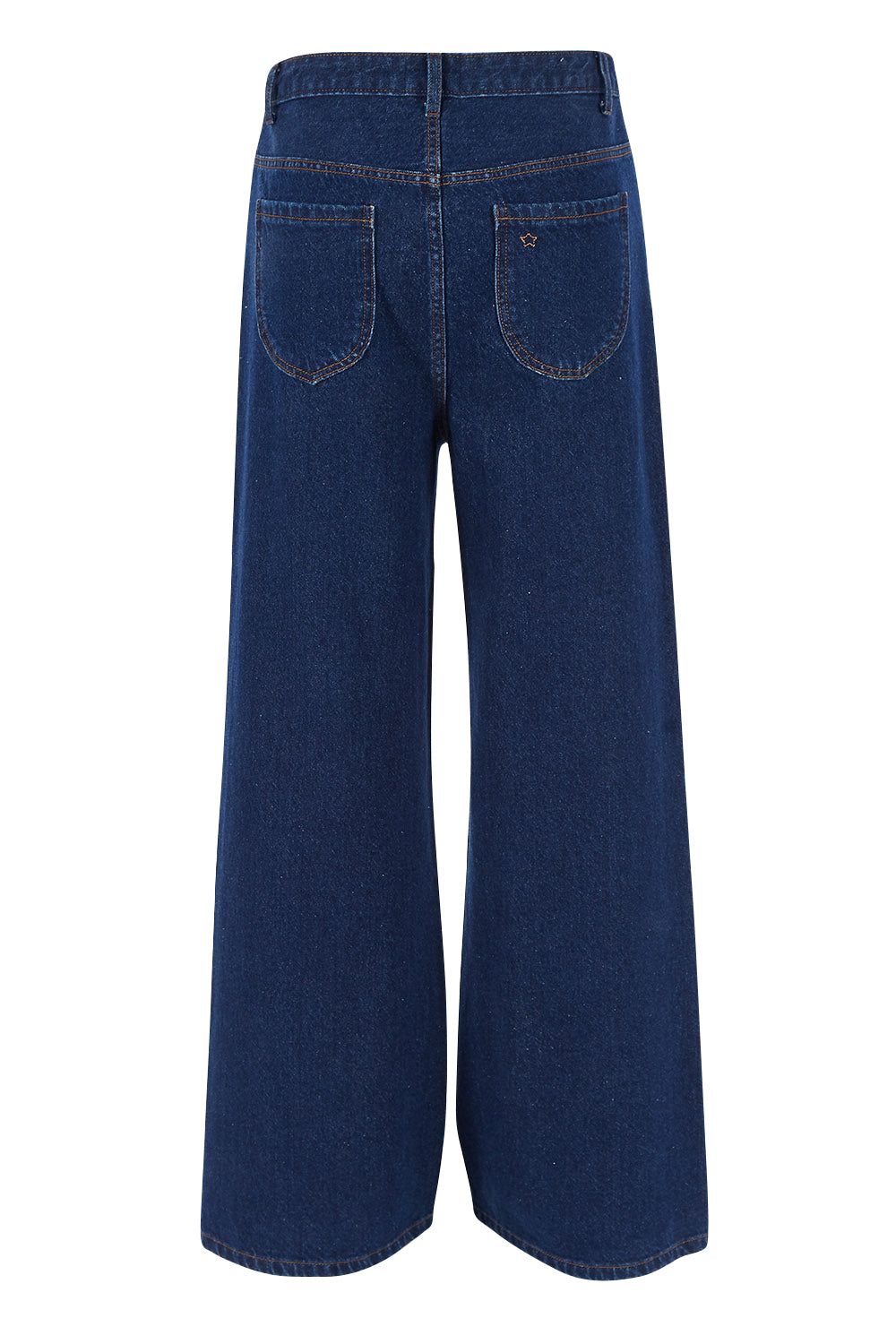 Product shot of the Happy Me Wide Leg Jeans in colour Darkdenim (Blue), from the back