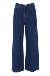 Product shot of the Happy Me Wide Leg Jeans in colour Darkdenim (Blue), from the front