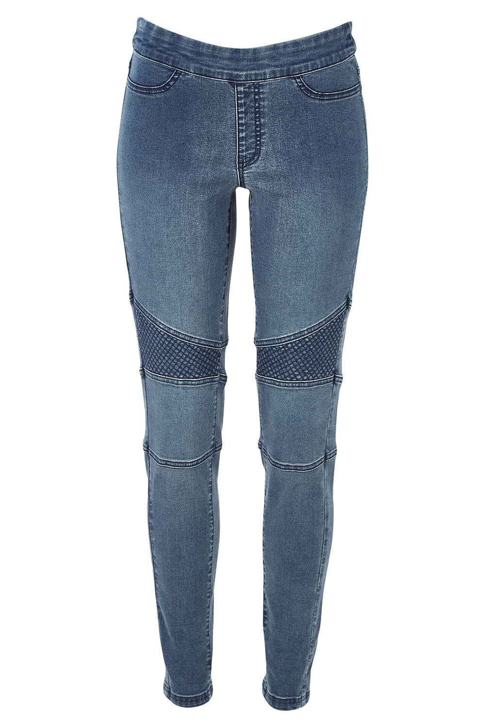 Product shot of the Wild One Stitched Jeggings in colour Denim (Blue), from the front