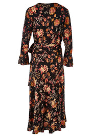 Product shot of the Swanning Around Wrap Dress in colour BlackOrch (Black), from the back