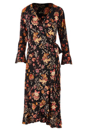 Product shot of the Swanning Around Wrap Dress in colour BlackOrch (Black), from the front
