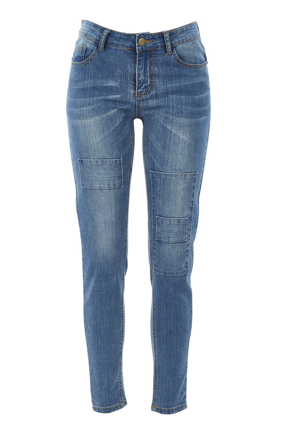 Product shot of the You Patched Me All Up Jeans in colour PaleDenim (Blue), from the front