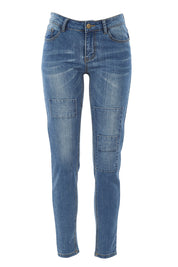 Product shot of the You Patched Me All Up Jeans in colour PaleDenim (Blue), from the front