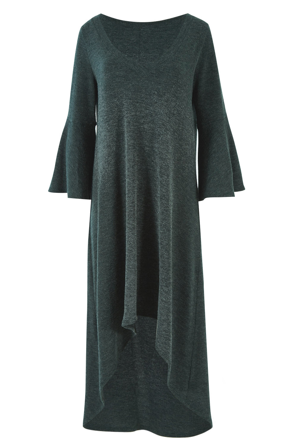 Product shot of the Cloud Kissed Dress in colour Forest (Green), from the front