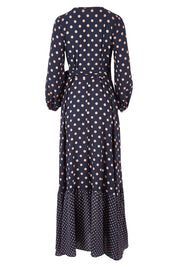 Product shot of the Spotty About You Maxi Dress in colour NavySpot (Blue), from the back