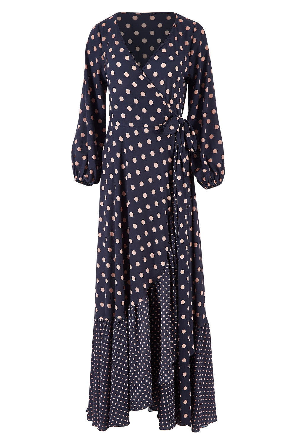 Product shot of the Spotty About You Maxi Dress in colour NavySpot (Blue), from the front