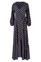 Product shot of the Spotty About You Maxi Dress in colour NavySpot (Blue), from the front