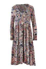 Product shot of the Wind In My Hair Dress in colour Paisley (Red), from the front